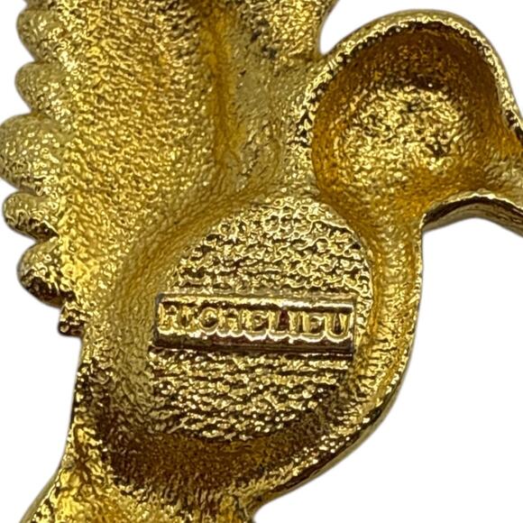 Vintage Richelieu Bird Brooch: Gold Tone Faux Pearl Costume Jewelry - Picture 3 of 5